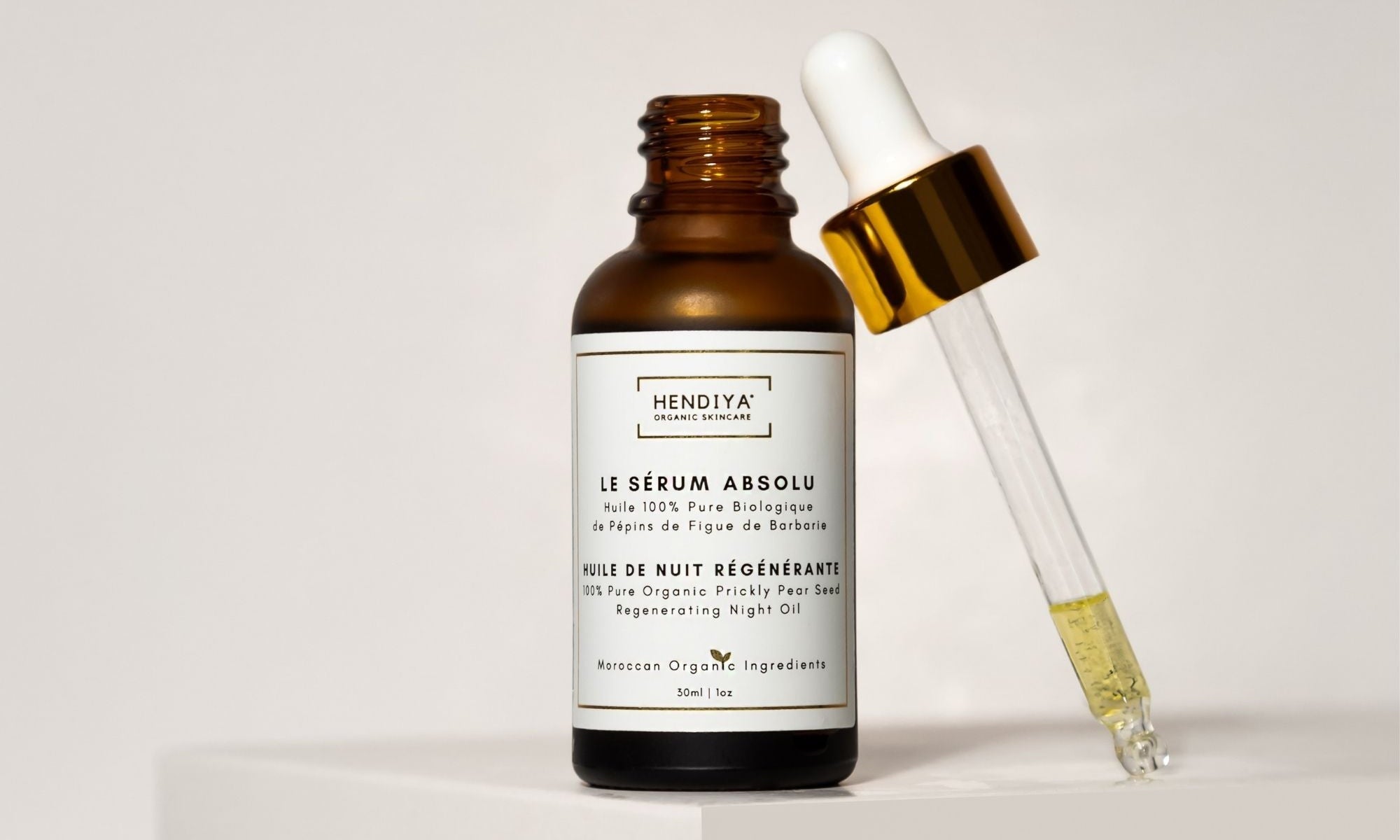 Flacon d'huile de pépins de figue de barbarie Hendiya, certifiée bio 100% pure
