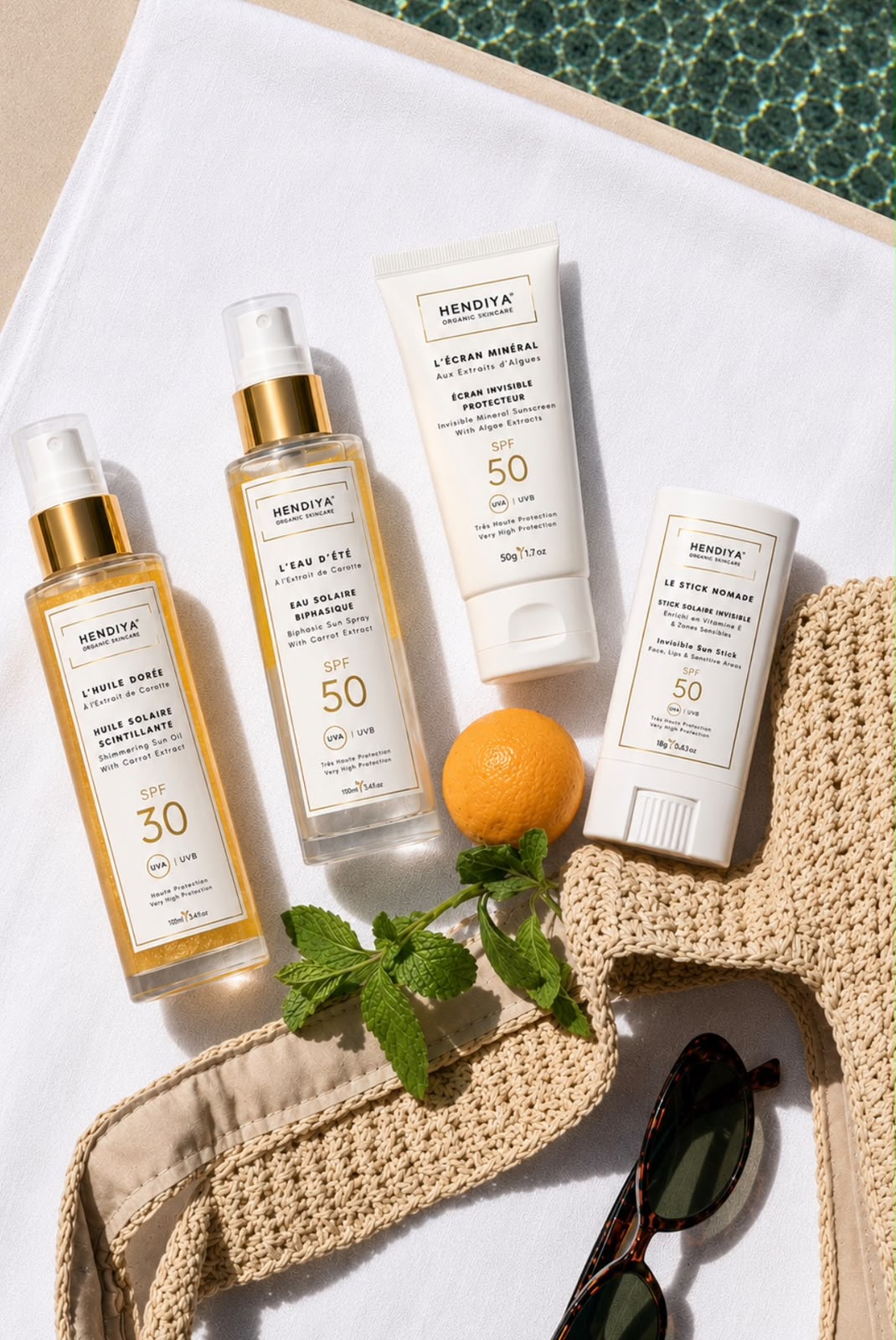 Coffret trousse d'été Hendiya, soins solaires naturels à l'huile de pépins de figue de barbarie