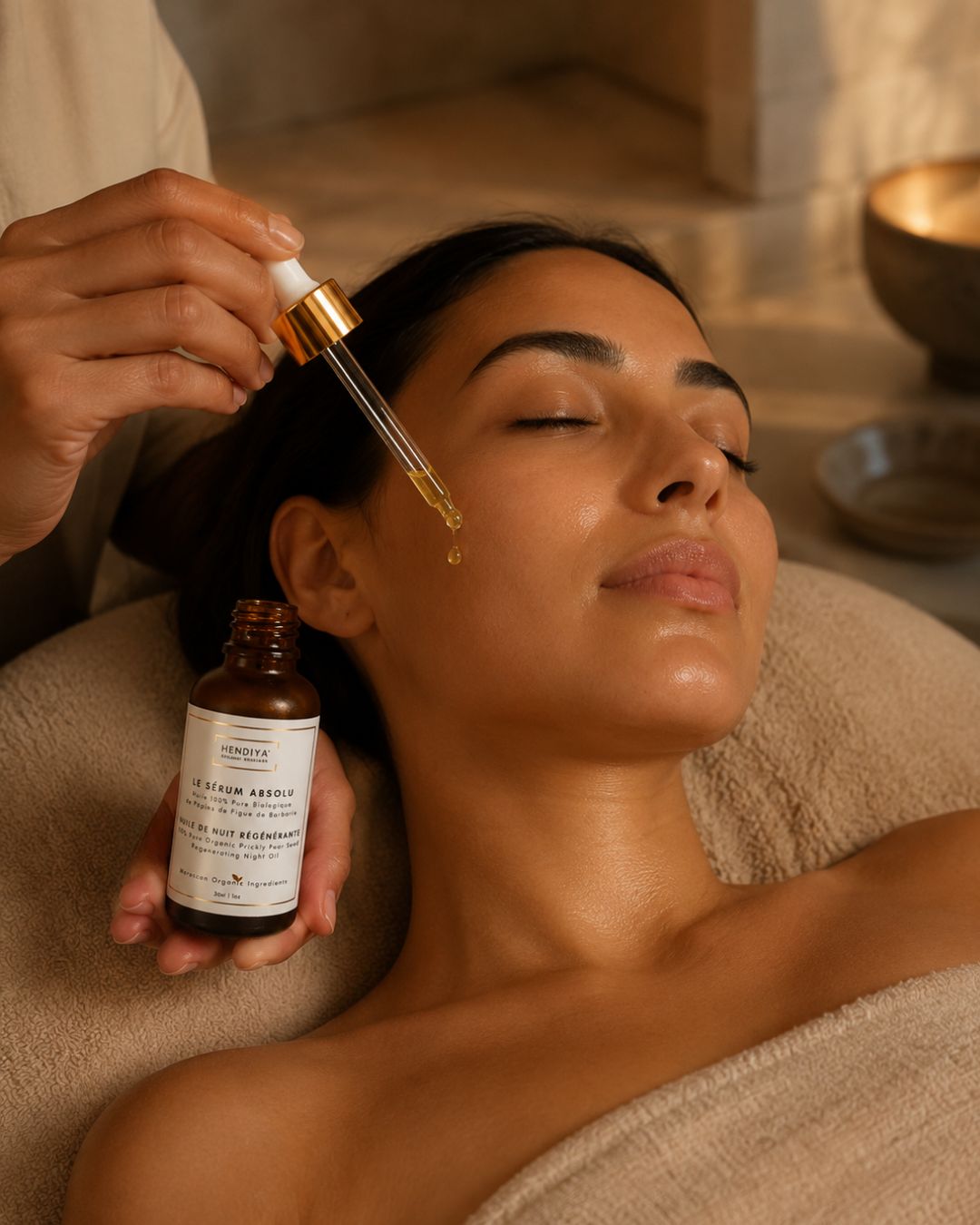 Soin spa Hendiya à l'huile de pépins de figue de barbarie bio, rituel de beauté marocain
